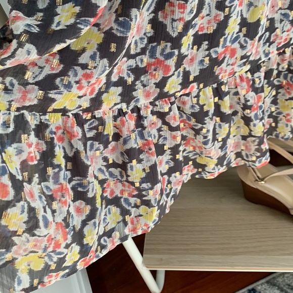 Loft Gray yellow grey pink white gold blue floral long sleeve dress size large - Picture 7 of 7